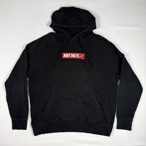Nike Hoodie Mens Large Black Sportswear Fleece Just Do It Pullover Sweatshirt